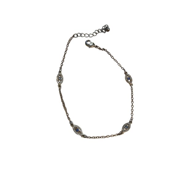 Gold-Plated Evil Eye Chain Bracelet With Blue & White Crystals Adjustable Lobste - Picture 1 of 10
